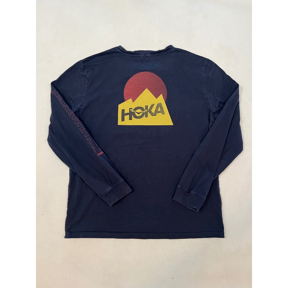 Hoka One One Mens Blue Fly Human Fly Graphic Long Sleeve T-Shirt Size Medium